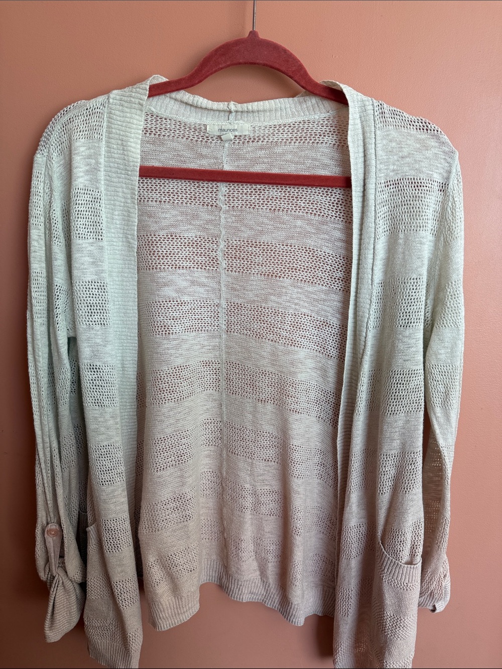 Maurices Light Cream Open-Knit Cardigan